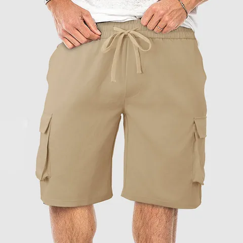 Pantaloncini Cargo Casual da Uomo Vestibilità Comoda Vita con Coulisse Tinta Unita Lunghezza al Ginocchio per Palestra Sport Estate