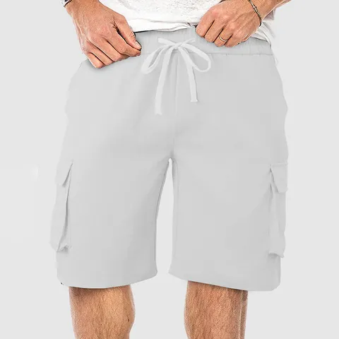 Pantaloncini Cargo Casual da Uomo Vestibilità Comoda Vita con Coulisse Tinta Unita Lunghezza al Ginocchio per Palestra Sport Estate