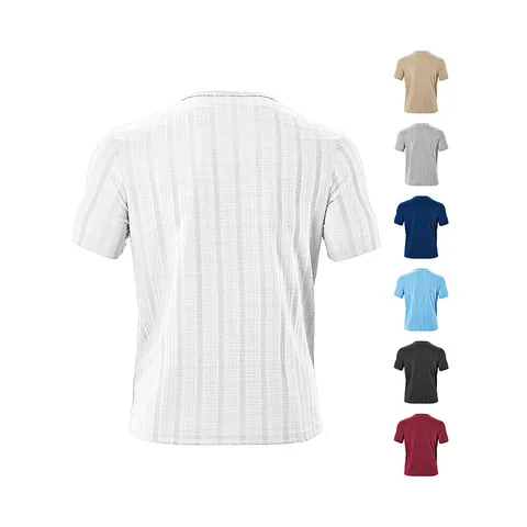 T-Shirt Henley da Uomo Moda Estiva con Scollo a V Vestibilità Aderente Manica Corta Top con Taschino