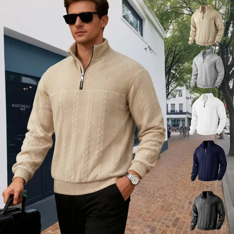 Herren Japanisches Retro Jacquard Zopfstrick Viertelreißverschluss Sweatshirt Casual Langarm Top Für Herbst Winter