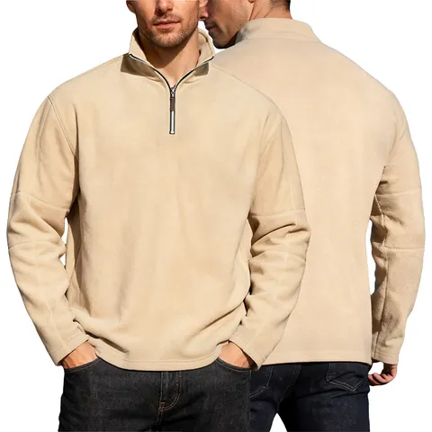 Sudadera De Forro Polar Para Hombre Con Cremallera Cuarto Cuello Alto Manga Larga Cálida Informal Moda Urbana Invierno Color Sólido