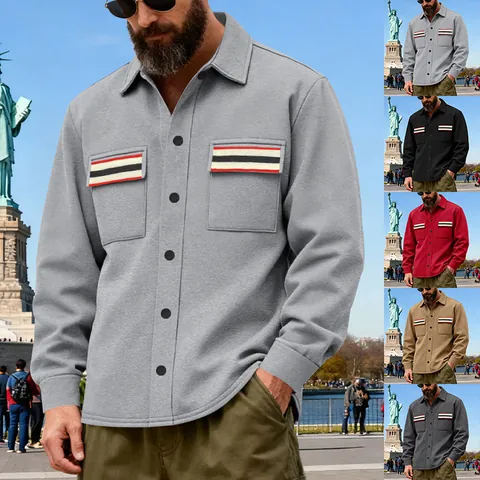 Herren Amerikanischer Stil Workwear Jacke Revers Schweres Gewebe Casual Oberbekleidung Einfarbig Top Für Herbst Winter