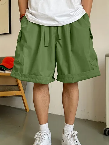 Pantaloncini Cargo da Uomo Taglie Forti Tasche Multiple Casual Estivi Sottili Elastico in Vita Coulisse Lunghezza Ginocchio Tinta Unita Comodo Sotto
