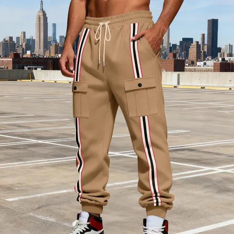 Pantaloni Jogger Cargo da Uomo Foderati in Pile Spesso Invernali Sportivi Pantaloni della Tuta con Righe Laterali Tasche Multiple
