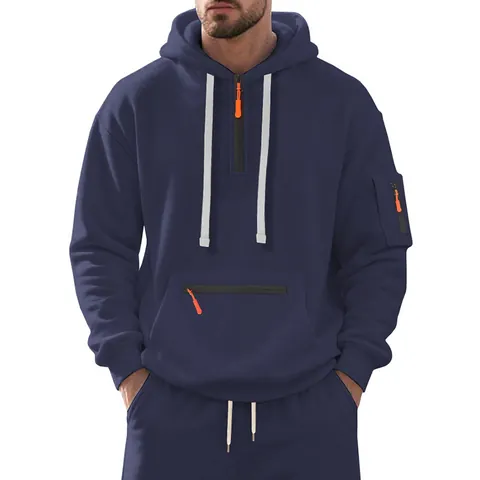 Herren Schwergewichts-Fleece-Hoodie Pullover Halb-Reißverschluss Sweatshirt Lässiges Einfarbiges Winter Warmes Kapuzen-Top