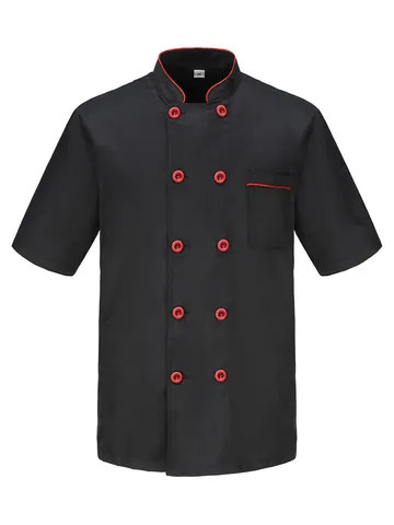 Divisa da Cuoco Professionale da Uomo Manica Corta Poliestere Traspirante Doppiopetto Giacca da Chef per Ristorante Cucina Abbigliamento da Lavoro Estivo