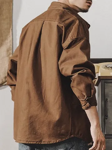Camisa de Trabajo Estilo Militar Vintage para Hombre de Algodón Manga Larga con Bolsillos Safari Top