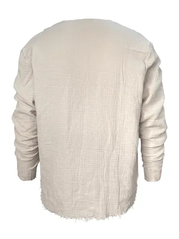 Camicia da Uomo Casual in Cotone con Scollo a V Manica Lunga con Orlo a Vivo Tinta Unita Traspirante Pullover Vacanze Mare Top