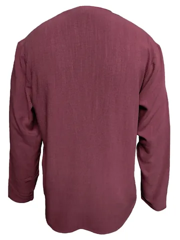 Camicia da Uomo Casual a Maniche Lunghe Scollo a V Leggera Traspirante Ricamata Top Estivo Vestibilità Comoda Camicia di Cotone