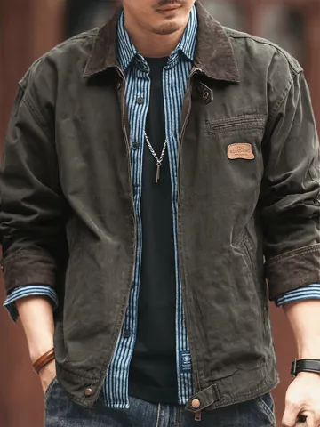 Giacca da Lavoro Vintage Americana Pesante da Uomo Colletto Patchwork in Velluto a Coste Cappotto in Tela Hunter Outdoor Top Casual