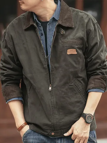 Giacca da Lavoro Vintage Americana Pesante da Uomo Colletto Patchwork in Velluto a Coste Cappotto in Tela Hunter Outdoor Top Casual