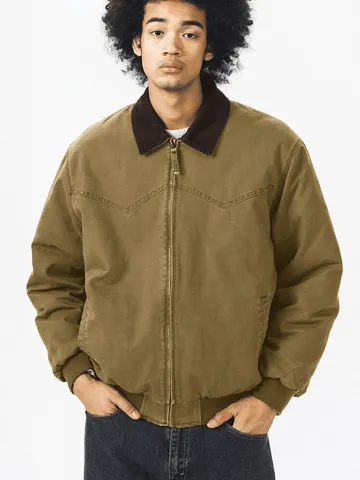 Giacca Detroit Retro da Uomo in Tela Lavata Effetto Usato Giacca Workwear Con Colletto in Velluto a Coste Primavera Autunno Top Streetwear