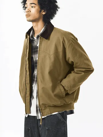 Giacca Detroit Retro da Uomo in Tela Lavata Effetto Usato Giacca Workwear Con Colletto in Velluto a Coste Primavera Autunno Top Streetwear