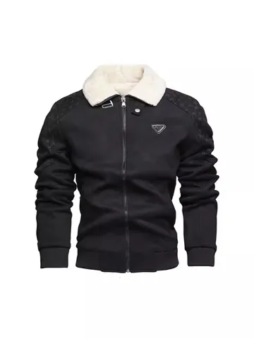 Giacca da Uomo in Poliestere Scamosciato Vintage Capispalla Invernali Caldi Con Collo in Pelliccia Sintetica Cappotto Casual