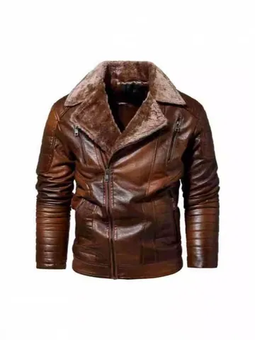 Herren Winter PU-Lederjacke Dicke Lammfell-Optik Gefütterte Bikerjacke Reverskragen Warmer Motorradmantel Oberbekleidung