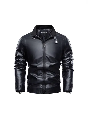 Giacca in Ecopelle Lavata Vintage da Uomo Colletto alla Coreana Giacca Moto in Pelle PU Retro Autunno Inverno Cappotto Imbottito Caldo Top