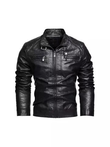Giacca da Uomo in Pelle PU da Motociclista con Collo Rialzato e Trapuntatura a Diamante Capispalla in Ecopelle Durevole con Tasche Multiple Top
