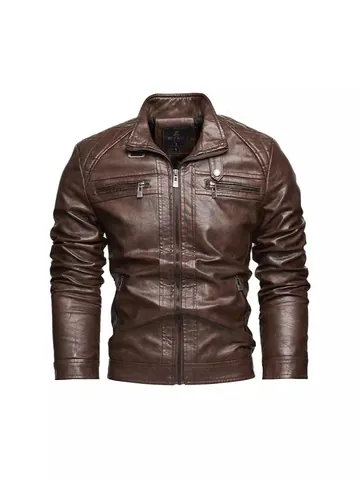 Giacca da Uomo in Pelle PU da Motociclista con Collo Rialzato e Trapuntatura a Diamante Capispalla in Ecopelle Durevole con Tasche Multiple Top