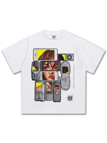 T-Shirt da Uomo in Stile Y2K in Cotone Pesante con Grafica Retro Anime Stampata Spalle Cadenti Manica Corta per Streetwear Casual