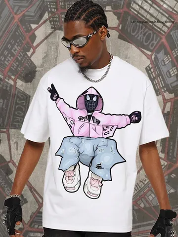 Maglietta da Uomo in Cotone Pettinato Pesante Stampa Personaggio Cartoni Animati Americano Ispirata a Spider-Man Streetwear Top