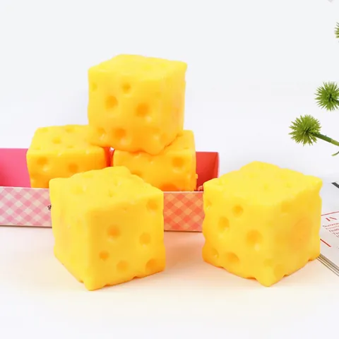 Simulated Cheese Squishy Toy Slow Rebound Cube Decompression Squeeze Toy Creative Food Play For Stress Relief Adults Teens