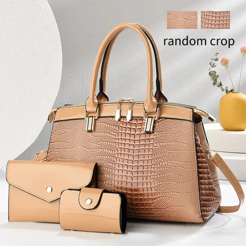 Damen Krokodil-Muster Boston Handtasche Schulter Umhängetasche Mit Handtasche Und Kartenhalter Luxus PU Leder Pendler Tasche