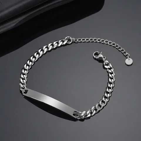 Minimalistisches Edelstahl Panzerkette ID Armband Für Damen Herren Polierte Blanko Stabplatte Metallgliederkette Täglicher Modeschmuck Geschenk
