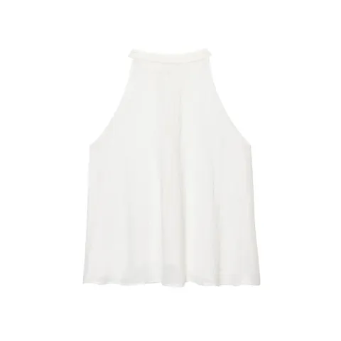 Set Top all'Americana Bianco e Gonna Midi da Donna Elegante Tinta Unita in Poliestere Tessuto Minimalista Casual Vacanza