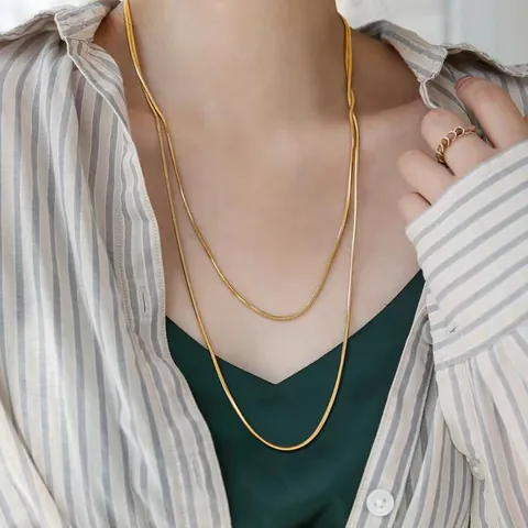 Minimalistische Edelstahl Quadratische Schlangenkette Lange Halskette Für Damen Gold Silber Plattiert Elegante Pulloverkette Schmuck