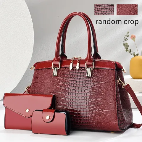 Damen Krokodil-Muster Boston Handtasche Schulter Umhängetasche Mit Handtasche Und Kartenhalter Luxus PU Leder Pendler Tasche
