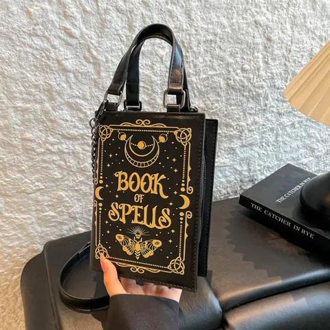 Nischen-Gothic-Stil Buchförmige Umhängetasche Für Damen Mysterium Okkult Bedruckte PU-Leder Schultertasche Halloween Party Handtasche