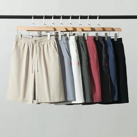 Herren Chinesischer Stil Baumwolle Shorts Sommer Dünn Locker Gerade Bein Kordelzug Elastischer Bund Lässig Strand Hose Für Herren