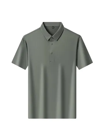 Polo Homme Été Mince Business Casual Manches Courtes Soie Glacée Respirant Haute Élasticité Top sans Repassage pour Bureau Quotidien