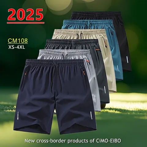 Herren Sportshorts Sommer Eisseide Reflektierende Streifen Reißverschlusstaschen Fünf-Punkt-Hose Vier-Wege-Stretch Locker Unterteil