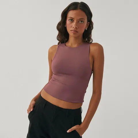 Women Cropped Sport Tank Top Polyester Spandex Round Neck Sleeveless Slim Fit Yoga Base Layer Workout Gym Fitness Top