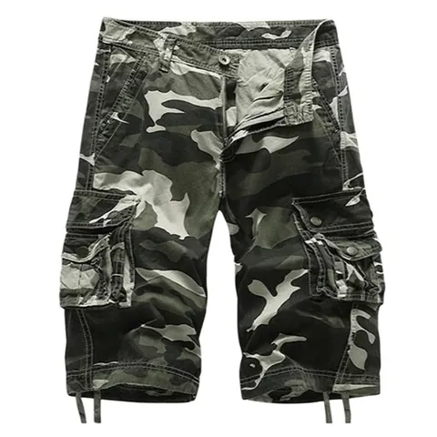 Pantalones Cortos Cargo para Hombre Casual Camuflaje Ajuste Holgado Algodón Múltiples Bolsillos Verano