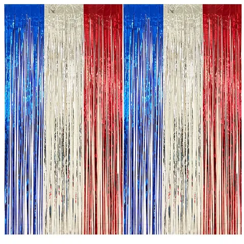 Onafhankelijkheidsdag Feest Franje Gordijn Rood Wit Blauw Metaal Ster Achtergrond Voor Juli Vierde Viering Decor