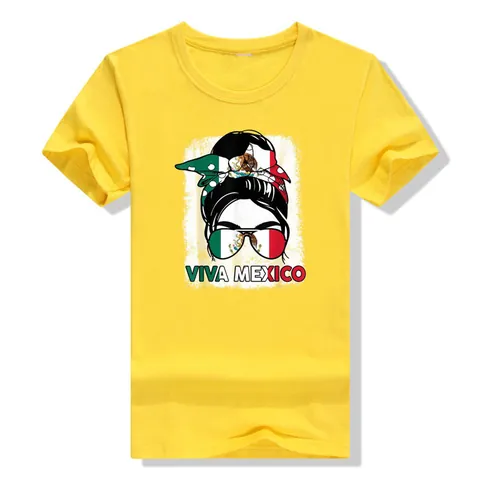 T-Shirt en Coton pour Femmes Jour Indépendance Mexique Viva Mexico Imprimé Haut Décontracté