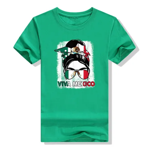 Dames Katoen T-Shirt Mexico Onafhankelijkheidsdag Viva Mexico Print Casual Korte Mouw Top
