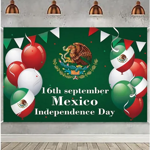 Mexican Independence Day Backdrop Banner Viva Mexico Party Decorations Polyester Flag Background Bunting For Carnival Home Indoor Outdoor Decor