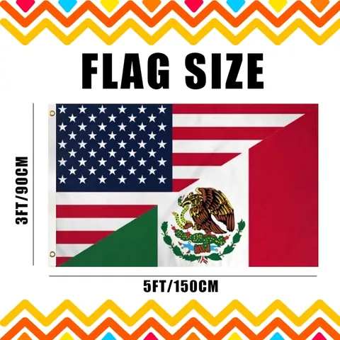 Mexicaanse Onafhankelijkheidsdag Vlag 3x5ft Polyester Banner Met Metalen Oogjes Mexicaanse USA Vriendschapsvlag Voor Binnen Buiten Muurdecoratie