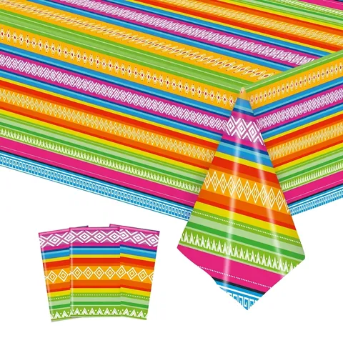 Tovaglia in Plastica Usa e Getta Messicana Fiesta Cinco De Mayo Impermeabile a Righe Colorate Copritavolo per Feste Sfondo