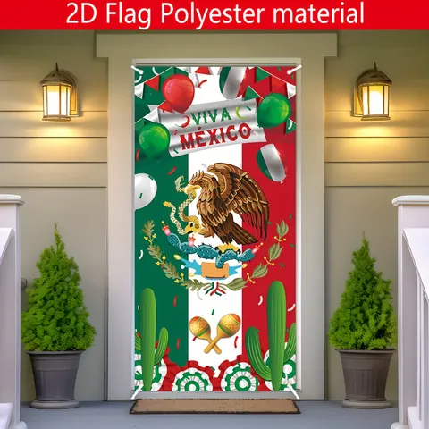 Bandera de Cubierta de Puerta Día Independencia México Banner Viva México Decoración Festiva para Hogar Exterior Fiesta