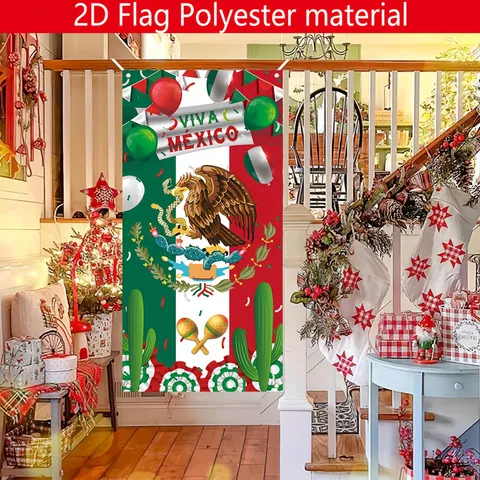 Bandera de Cubierta de Puerta Día Independencia México Banner Viva México Decoración Festiva para Hogar Exterior Fiesta