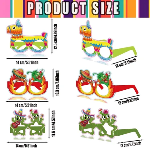 Mexican Fiesta Party Decoration Paper Glasses Cactus Piñata Cinco De Mayo Costume Photo Booth Props Multicolor Eyewear Decoration