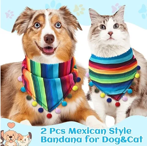 Mexikanische Streifen Haustier Bandana Mit Bommel Verstellbarer Hund Katze Schal Für Unabhängigkeitstag Ostern Serape Regenbogen Gestreiftes Lätzchen