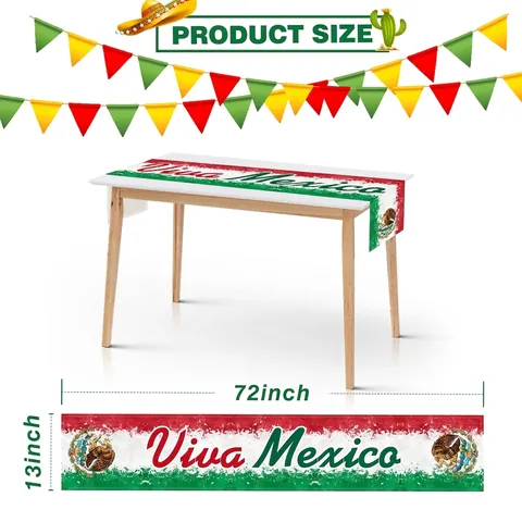 Chemin de Table Jour de l'Indépendance du Mexique Polyester Texture Lin Motif Aigle Vert Blanc Rouge Décoration Fête Maison