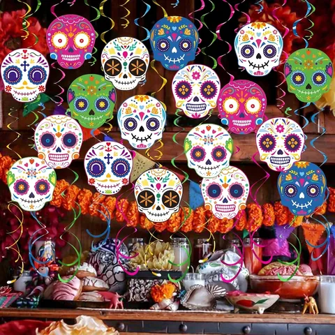 Decorazioni a Spirale Sospese Giorno Dei Morti Teschio Di Zucchero Messicano Festa Carta Plastica Ornamenti Per Halloween Parete Interna