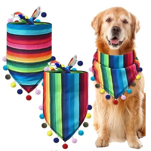 Mexikanische Streifen Haustier Bandana Mit Bommel Verstellbarer Hund Katze Schal Für Unabhängigkeitstag Ostern Serape Regenbogen Gestreiftes Lätzchen