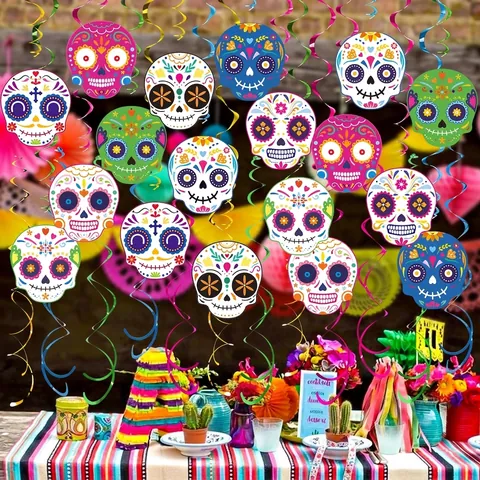 Decorazioni a Spirale Sospese Giorno Dei Morti Teschio Di Zucchero Messicano Festa Carta Plastica Ornamenti Per Halloween Parete Interna